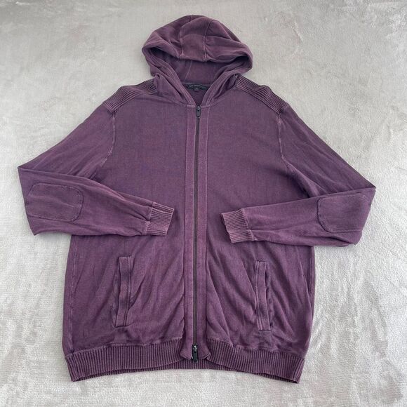 John Varvatos USA Hoodie Men‎ 2XL Wine Knit Full Zip Elbow Patches Designer Rock